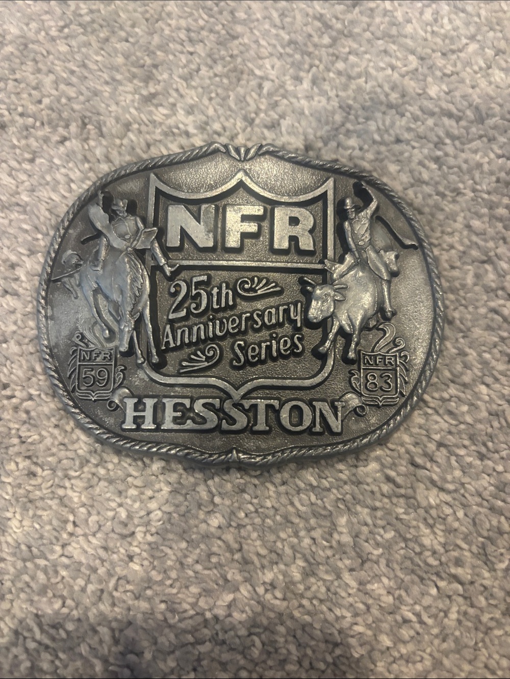 Vintage Hesston National Finals Rodeo belt buckle. 25th Anniversary Edition.